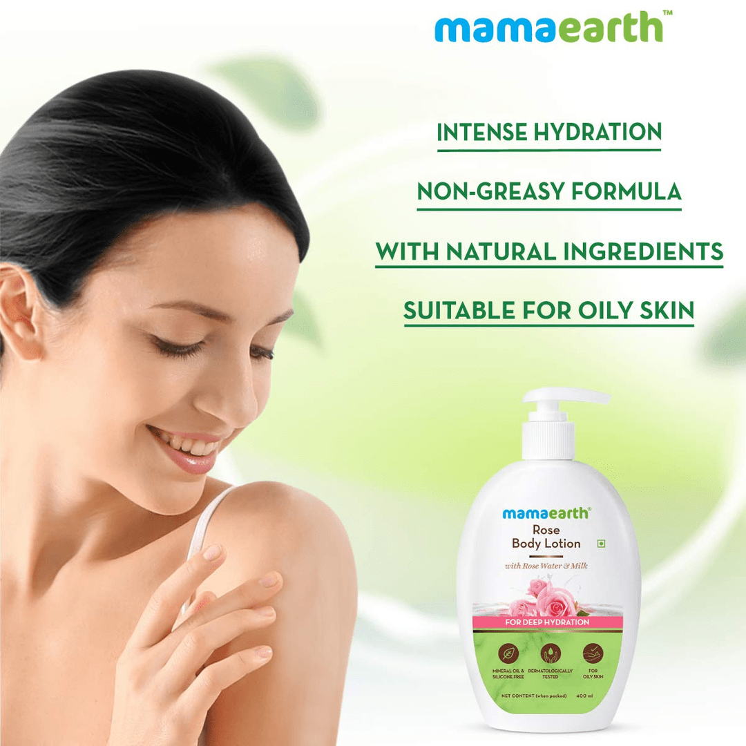 Mamaearth Rose Body Lotion With Rose Water And Milk For Deep Hydration 400ml 